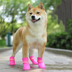 @HE 4pcs/lot S/M/L Pet Dog Rain Shoes for Dogs Booties Rubber Portable Anti Slip Waterproof Pet Dog Cat Rain Shoes Candy Colored - Petgo Wholesale