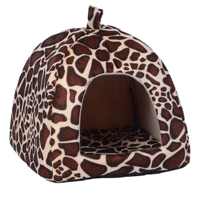 Soft Strawberry Leopard Pet Dog Cat House Tent Kennel Winter Warm Cushion Basket Doggy Cushion Basket Bed Cave Pet Product - Petgo Wholesale