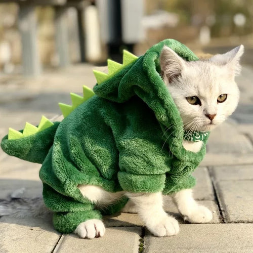 Pet Cat Clothes Puppy Dog Clothes Funny Dinosaur Costumes Coat Winter Warm Fleece Cat Clothing for Small Cats Kitten Hoodie - Petgo Wholesale