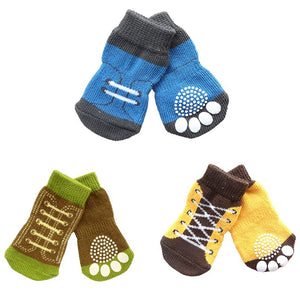 4 Pcs Anti Slip Pet Warm Sock Pet Puppy Dog Socks Soft Knit Bottom Socks Clothes Apparels Weave Skid Bottom Dog Socks Pet Gift - Petgo Wholesale
