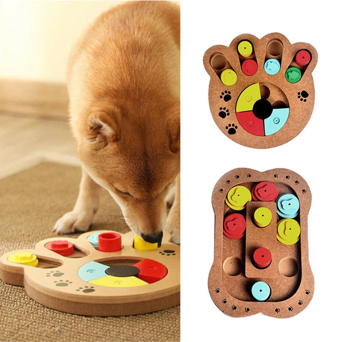 2019 Training Natural Food Treated Wooden Paw Shape Pet Dog Cat IQ Toys Educational Feeding Game Paw Puzzle Plate Playing Toy