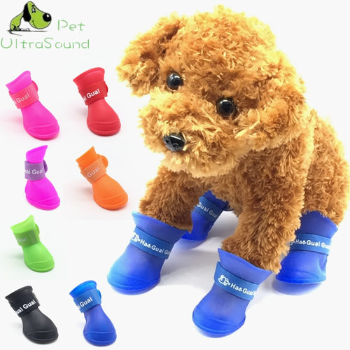 Colorful Dog Pet Boots PU Silica Gel Waterproof Pet Shoes, 4Pcs/set Dog's Shoes 8 Candy Colors Cat Rain Shoes Size S/M/L/XL/XXL - Petgo Wholesale