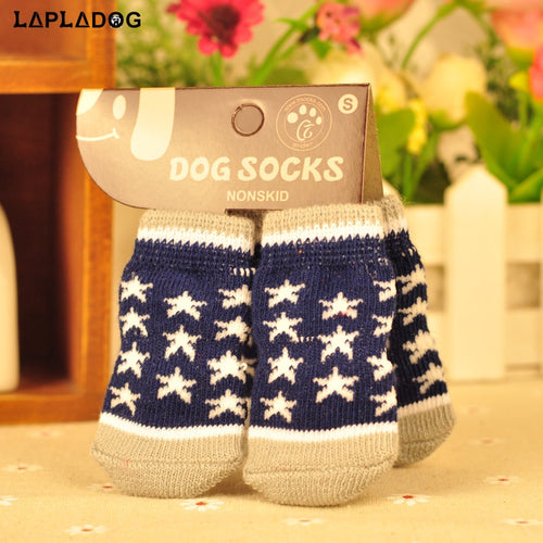 LAPLADOG 4pcs/Lot Puppy Small Dog Shoes Cute Cartoon Warm Soft Cotton Pet Socks Suitable Anti Slip Skid Socks Indoor shoes ZL390 - Petgo Wholesale