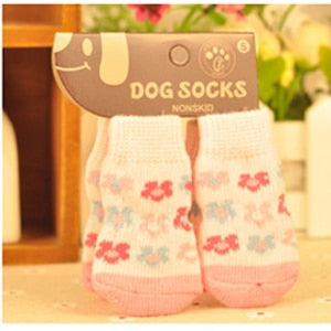 LAPLADOG 4pcs/Lot Puppy Small Dog Shoes Cute Cartoon Warm Soft Cotton Pet Socks Suitable Anti Slip Skid Socks Indoor shoes ZL390 - Petgo Wholesale