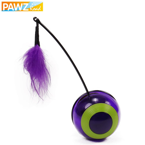 Cat Toy Feather Electric Rotating Tumbler Sound Ball Toy For Cat Dog Colorful Pet IQ Training Scratching Teaser Feather Wand Toy