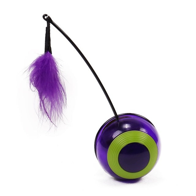 Cat Toy Feather Electric Rotating Tumbler Sound Ball Toy For Cat Dog Colorful Pet IQ Training Scratching Teaser Feather Wand Toy