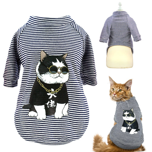 Fashion Cat Clothes Pet Dog Clothes For Small Dogs Cats Soft Cotton Summer Kitten Puppy Clothing Vest Stripe Dog T-shirt Shirts - Petgo Wholesale