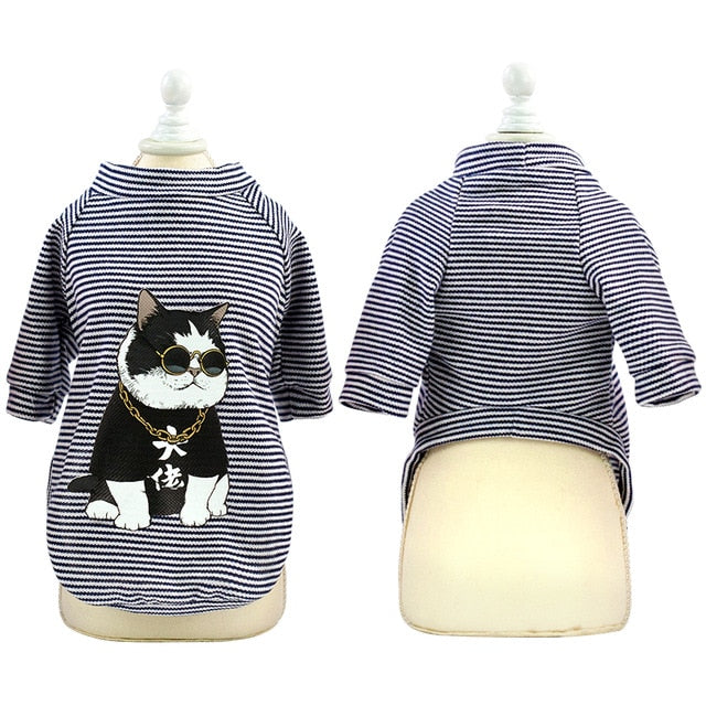 Fashion Cat Clothes Pet Dog Clothes For Small Dogs Cats Soft Cotton Summer Kitten Puppy Clothing Vest Stripe Dog T-shirt Shirts - Petgo Wholesale