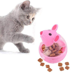 Hot Pet IQ Treat Ball Tumbler Interactive Food Dispensing Feeder Slow Chewing Ball for Cats Dogs Funny Mouse Design Pink