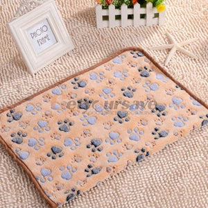 Cute Pet Small Warm Blanket Paw Print Dog Cat Hamsters Puppy Fleece Soft Beds Mat Cushion Pad - Petgo Wholesale